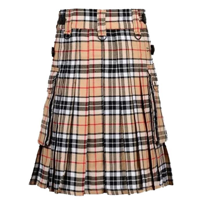 Camel Thompson Tartan Utility Kilt Back