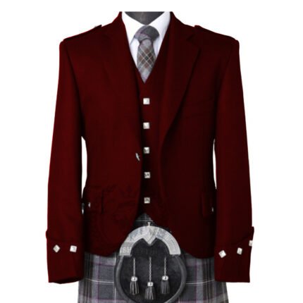 Maroon Argyle Kilt Jacket with Waistcoat