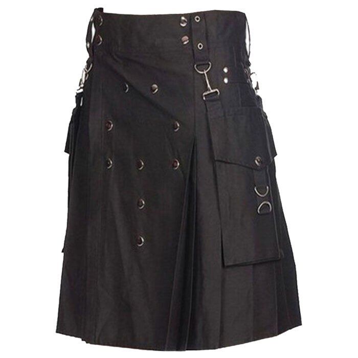 New Black Mens Tartan Utility Kilt