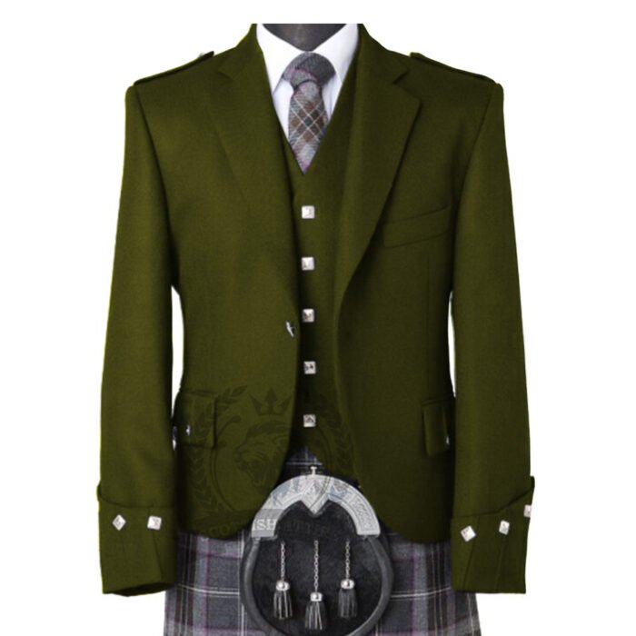 Olive Argyle Kilt Jacket With Waistcoat