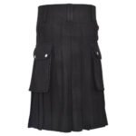 Plain Black Tartan Utility Kilt Back