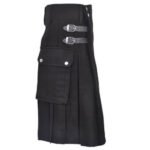 Plain Black Tartan Utility Kilt Side