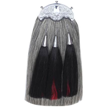 Grey Horse Hair Sporran Two Black Red Tassels