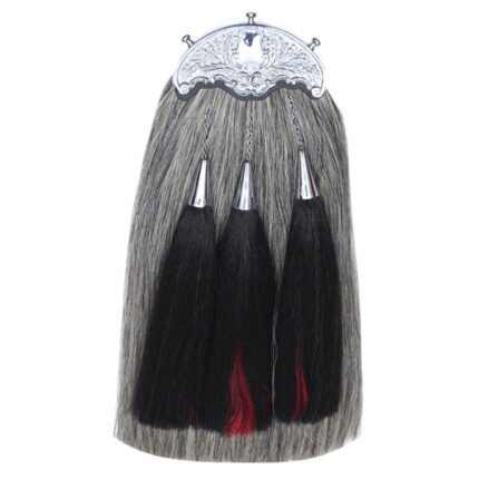 Grey Horse Hair Sporran Two Black Red Tassels