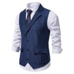 Navy Blue Tweed Vest Side