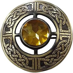 Yellow Stone Kilt Fly Plaid Brooch Antique