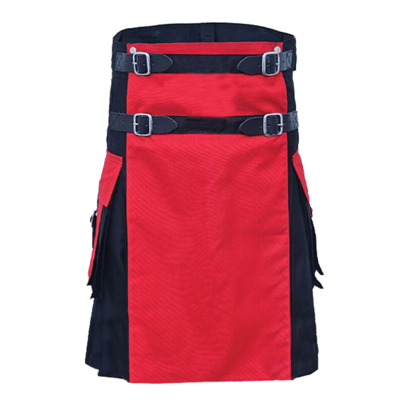 Black And Red Utility Kilt With Straps