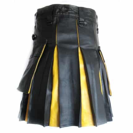 Black And Yellow Hybrid Leather Kilt Back