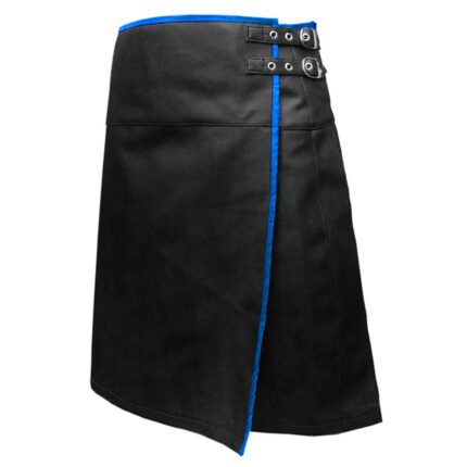 Black Leather Kilt With Blue Trimming