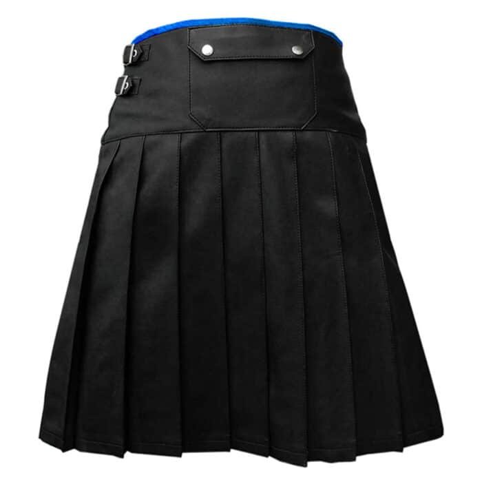 Black Leather Kilt With Blue Trimming Back