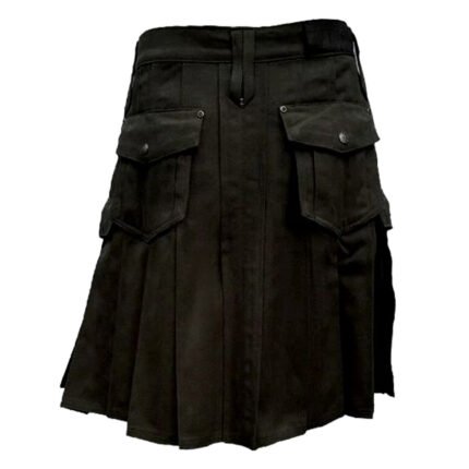 Black Utility Kilt With Back Pockets Back