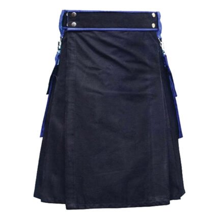 Black Utility Kilt With Blue Trimming