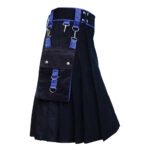 Black Utility Kilt With Blue Trimming Side