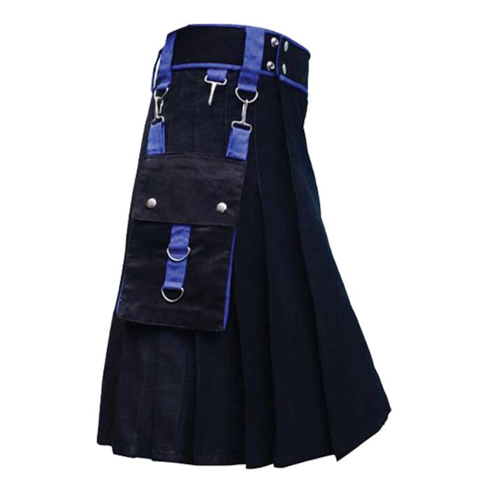 Black Utility Kilt With Blue Trimming Side