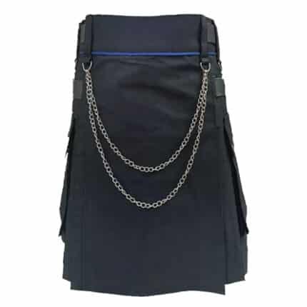 Black Utility Kilt With Stylish Silver Chains