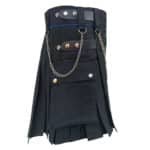 Black Utility Kilt With Stylish Silver Chains Side