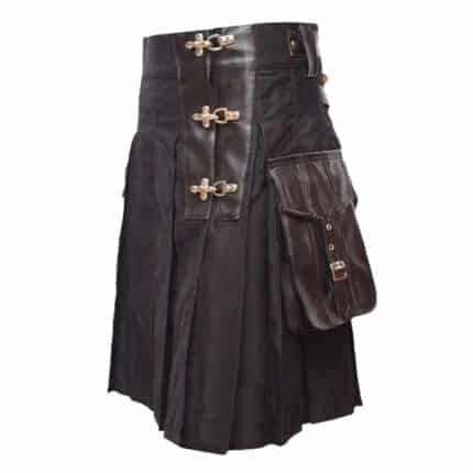 Brown Mens Fashion Kilt With Leather