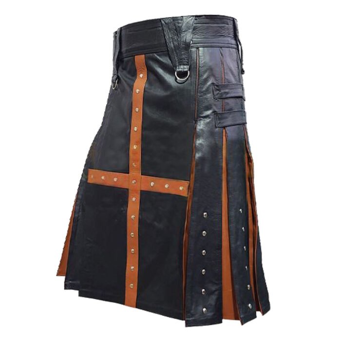 Fashion Black And Brown Leather Kilt Side