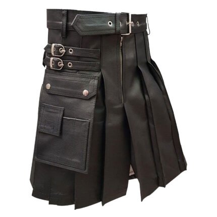 Genuine Black Mens Leather Kilt