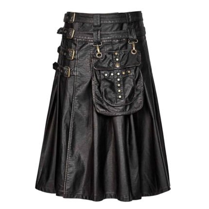 Gothic Black Leather Kilt