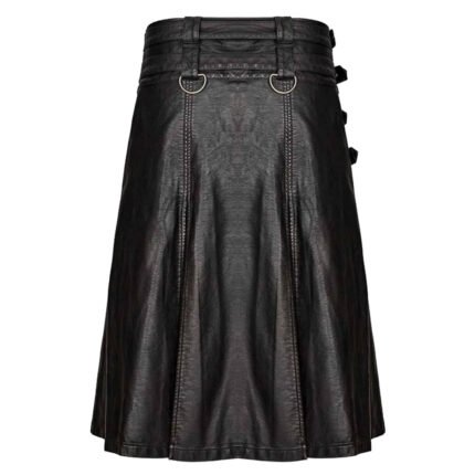 Gothic Black Leather Kilt Back