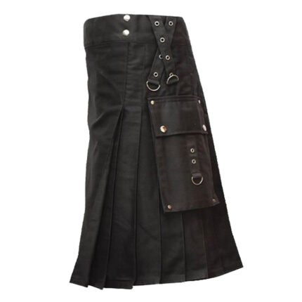 Gothic Zipper Black Utility Kilt Side