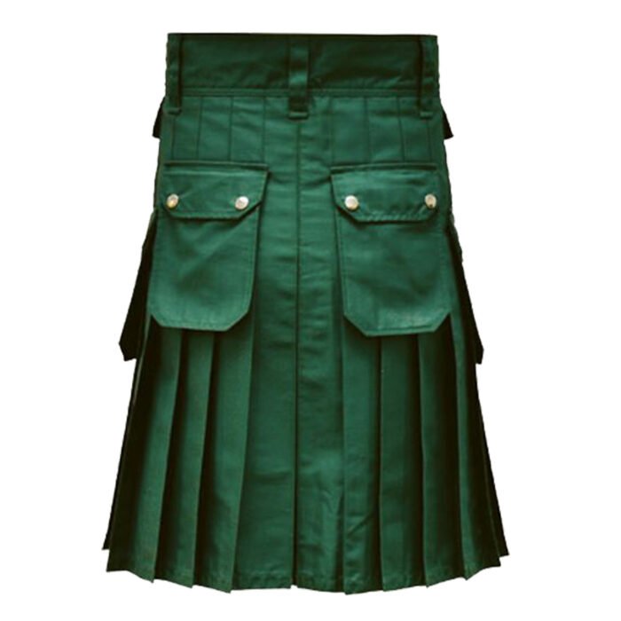 Green Utility Kilt With Multiple Pockets Back