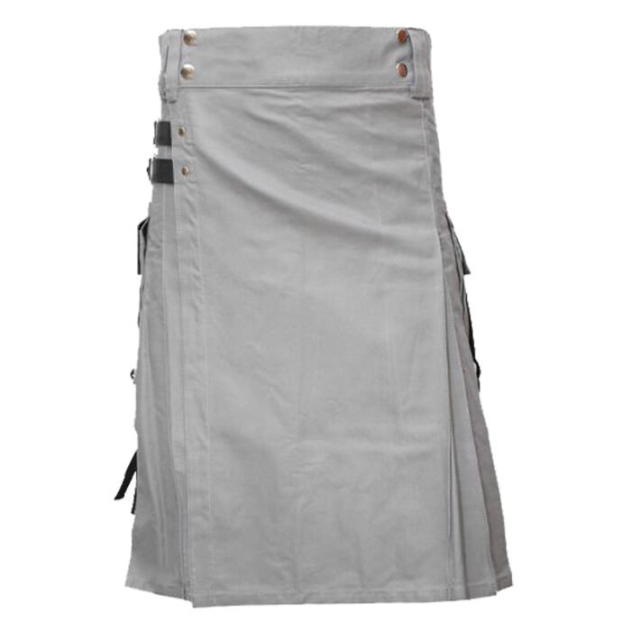 Grey Handmade Utility Kilt With Straps