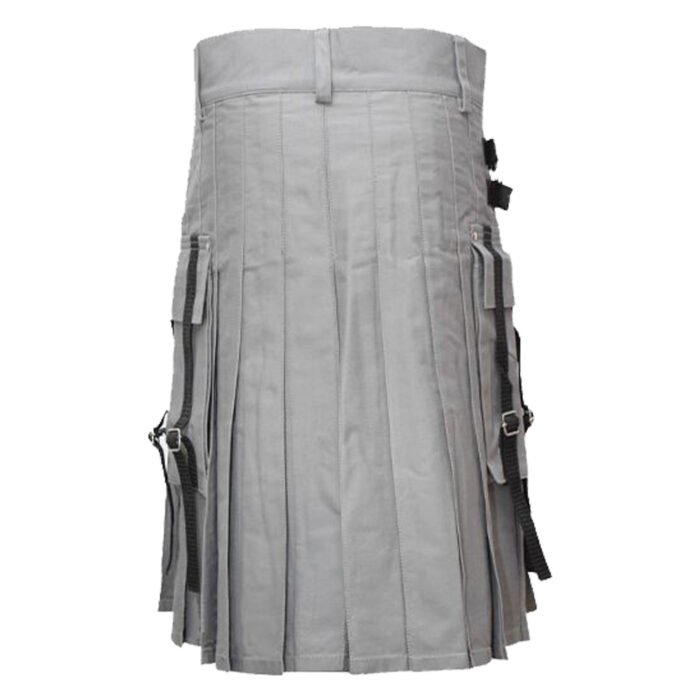 Grey Handmade Utility Kilt With Straps