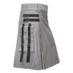 Grey Handmade Utility Kilt With Straps Right