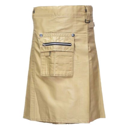 Khaki Utility Kilt With Front Pocket