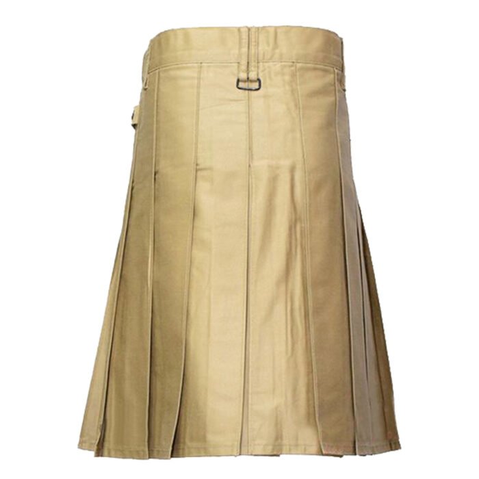 Khaki Utility Kilt With Front Pocket Back