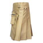 Khaki Utility Kilt With Front Pocket Side