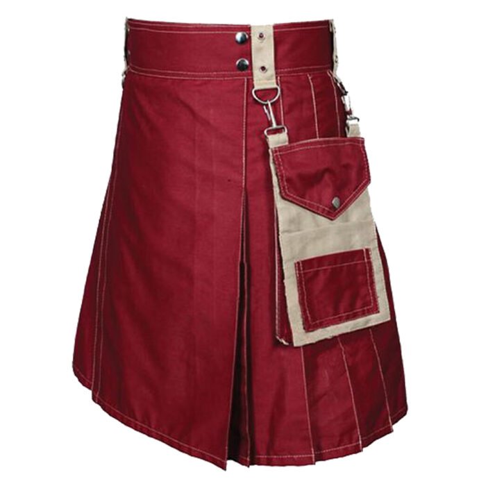 Maroon Utility Kilt For Mens