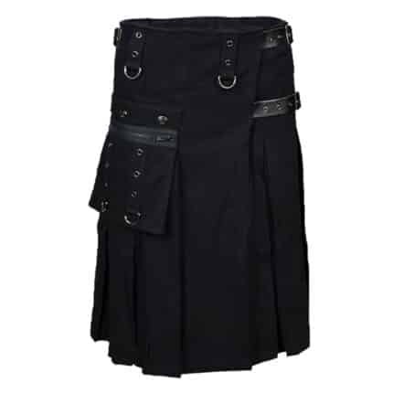 Mens Black Fashion Kilt With Detachable Pocket