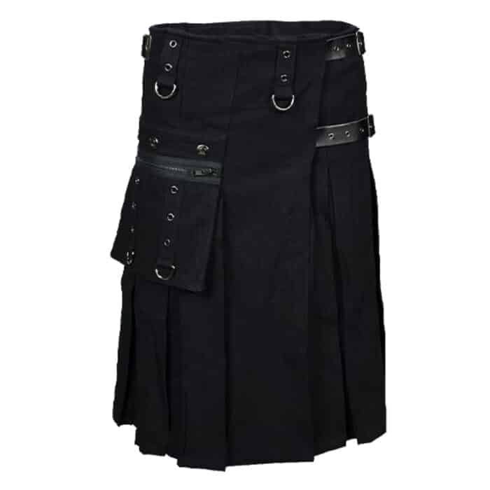 Mens Black Fashion Kilt With Detachable Pocket