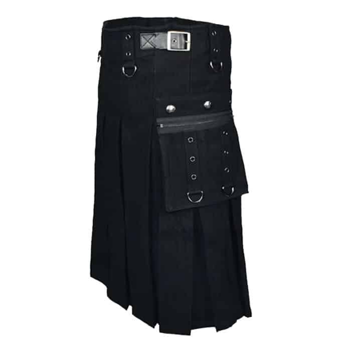 Mens Black Fashion Kilt With Detachable Pocket Right