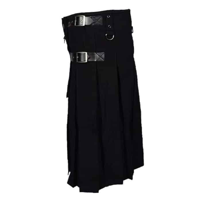 Mens Black Fashion Kilt With Detachable Pocket Side