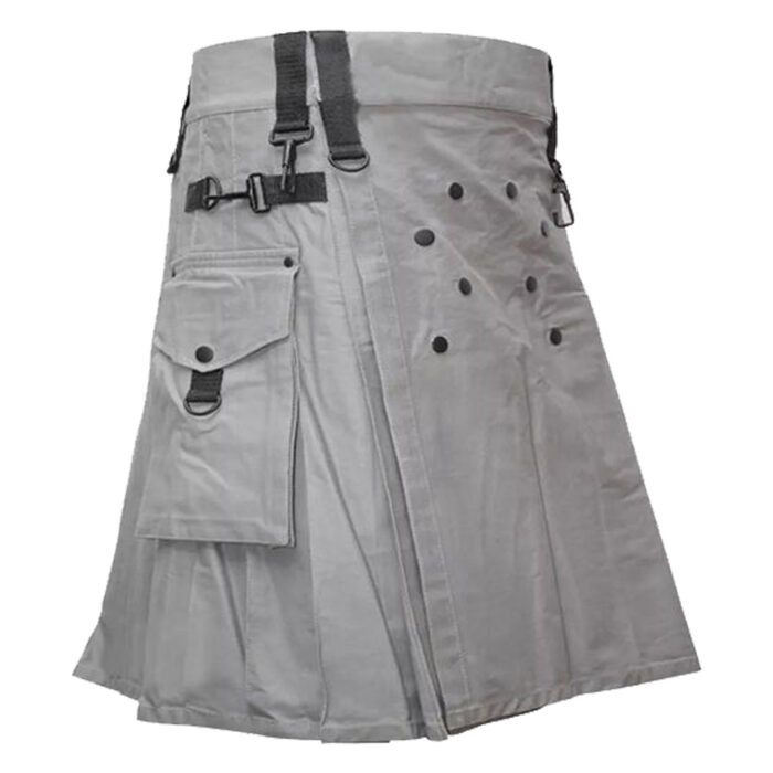 Mens Stylish Grey Utility Kilt Side