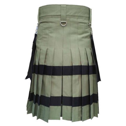 Olive Green Cotton Utility Kilt Back