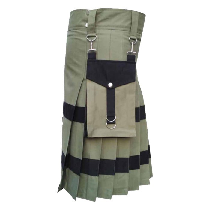 Olive Green Cotton Utility Kilt side