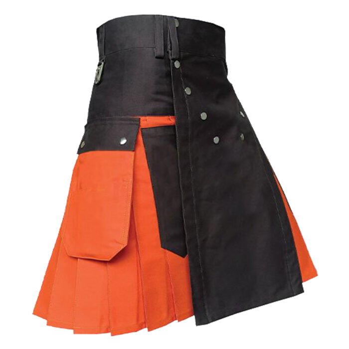 Orange And Black Utility Fashion Kilt Side