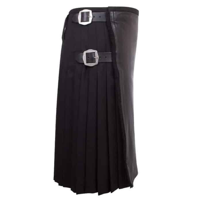 Plain Black Leather Kilt Side