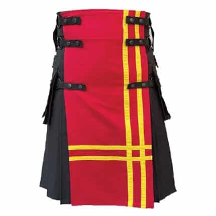 Red And Black Gothic Kilt With Yellow Stripes