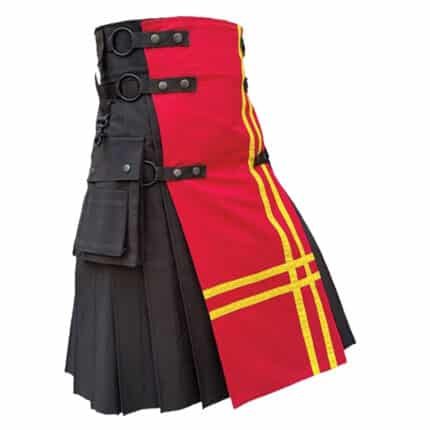 Red And Black Gothic Kilt With Yellow Stripes Side