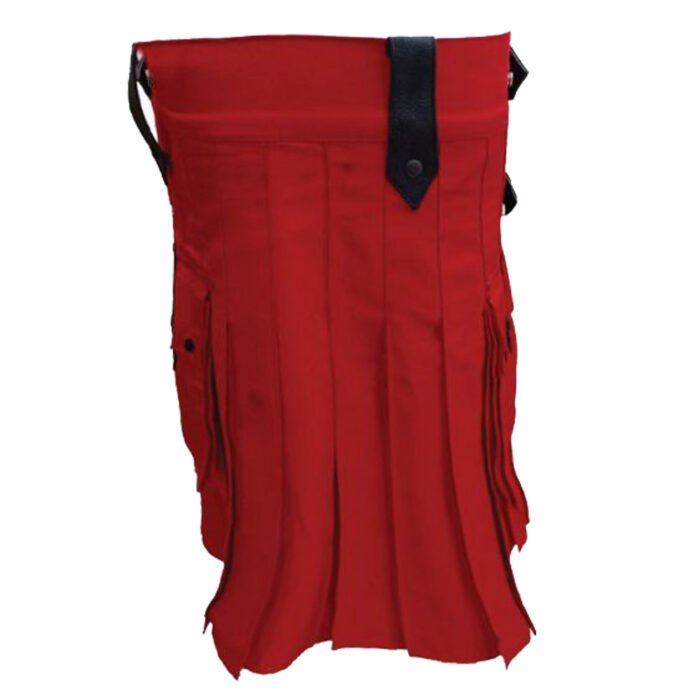 Red Cotton Utility Kilt For Mens Back