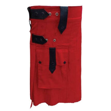 Red Cotton Utility Kilt For Mens Side