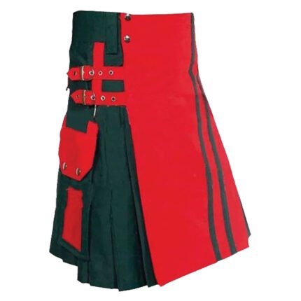 Red and Black Fashion Utility Kilt Side