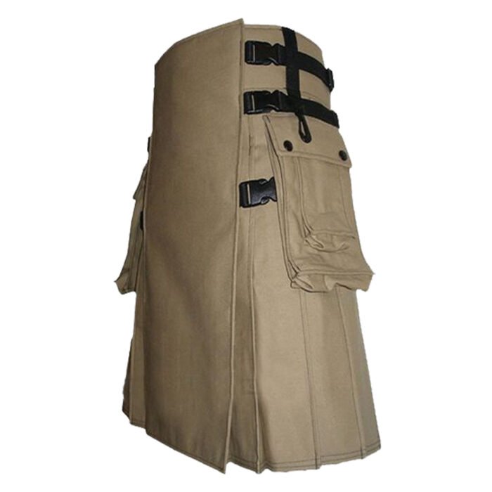 Stylish Khaki Utility Kilt With Straps Side