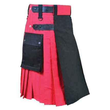 Stylish Red And Black Utility Kilt Side